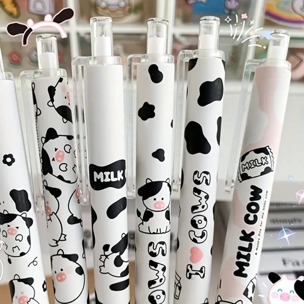 NWT 6 pack Cartoon Cow Pens Black Ink - Picture 2 of 2